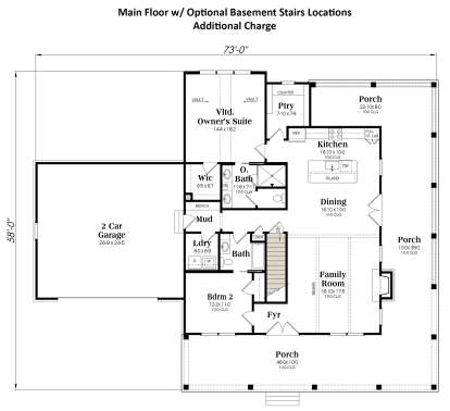 Main Floor w/ Basement Stairs Location for House Plan #009-00408