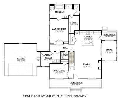 Main Floor w/ Basement Stairs Location for House Plan #6261-00006