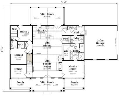 Main Floor w/ Basement Stairs Location for House Plan #009-00409
