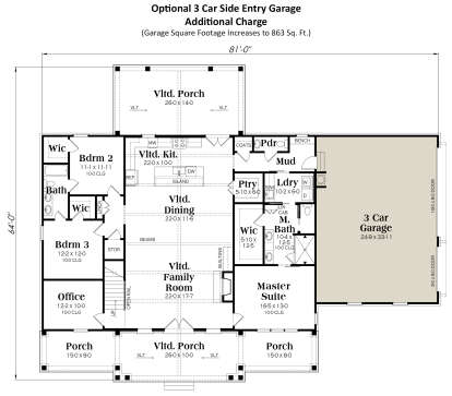 Main Floor w/ Optional 3 Car Garage for House Plan #009-00409