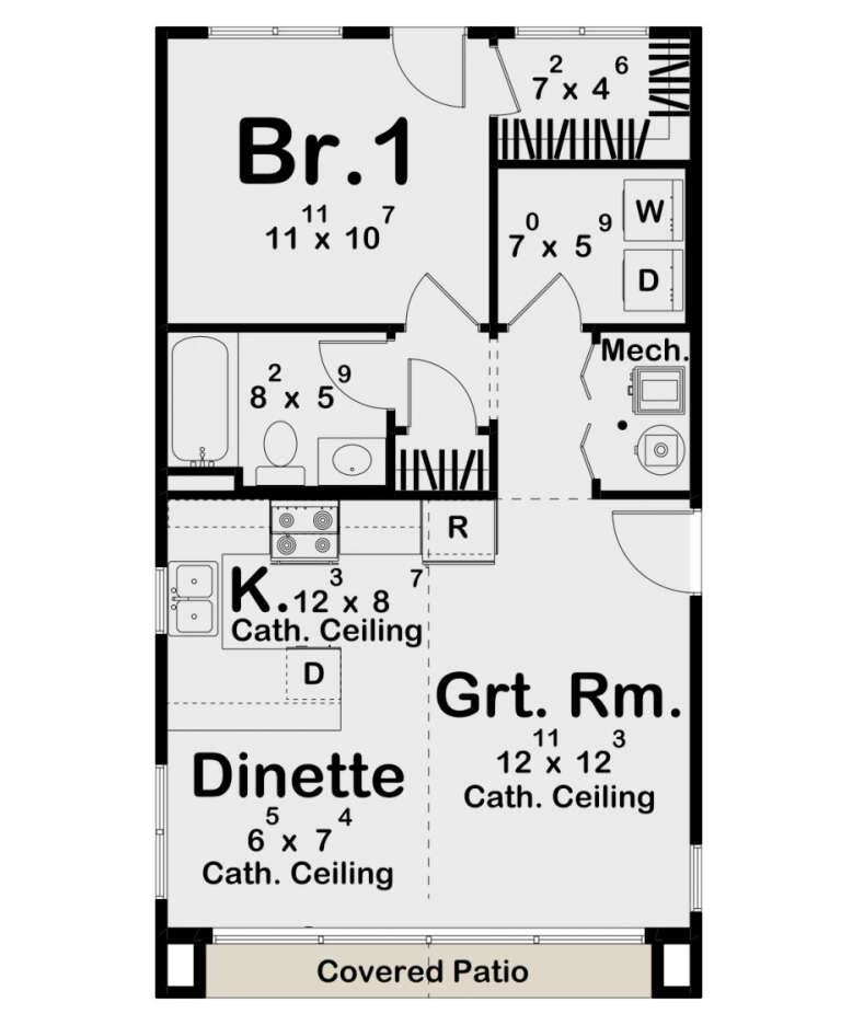 Modern Plan - 654 Square Feet, 1 Bedroom, 1 Bathroom | Floor Plan #963 ...
