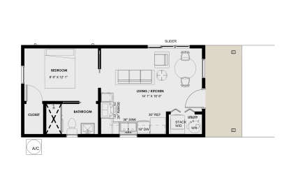 Modern Plan 450 Square Feet, Bedroom, Bathroom Floor Plan