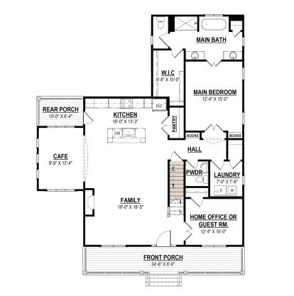 Main Floor w/ Basement Stairs Location for House Plan #6261-00028
