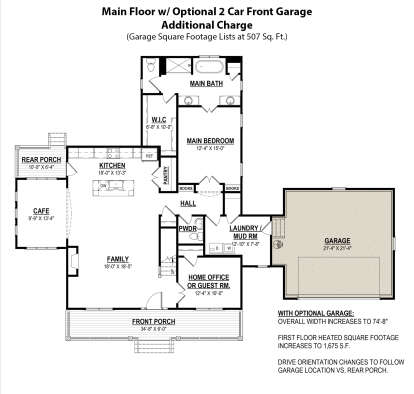 Main Floor w/ Optional 2 Car Side Garage for House Plan #6261-00028