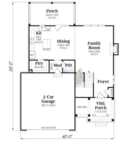 Main Floor w/ Basement Stairs Location for House Plan #009-00410