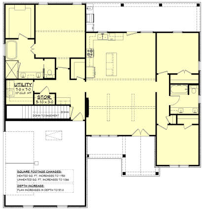 Main Floor w/ Basement Stairs Location for House Plan #041-00362