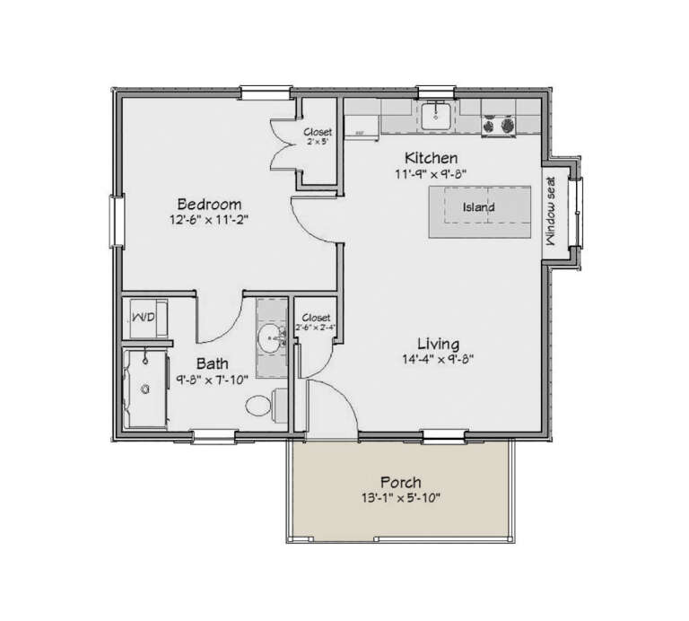 Cottage Plan - 510 Square Feet, 1 Bedroom, 1 Bathroom | Floor Plan ...