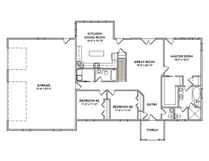 Main Floor w/ Basement Stairs Location for House Plan #849-00106