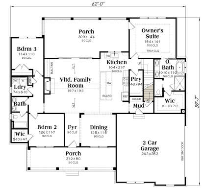 Main Floor w/ Basement Stairs Location for House Plan #009-00413
