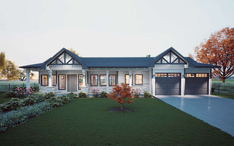 House Plan House Plan #31823 Front Elevation at Dusk