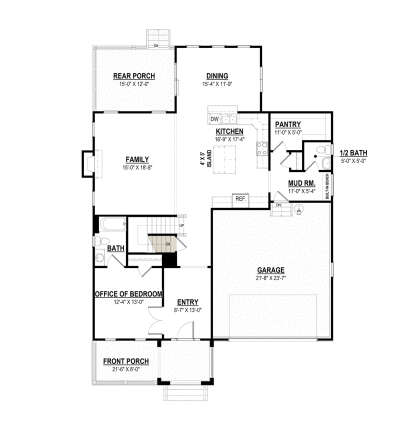 Main Floor w/ Basement Stairs Location for House Plan #6261-00067
