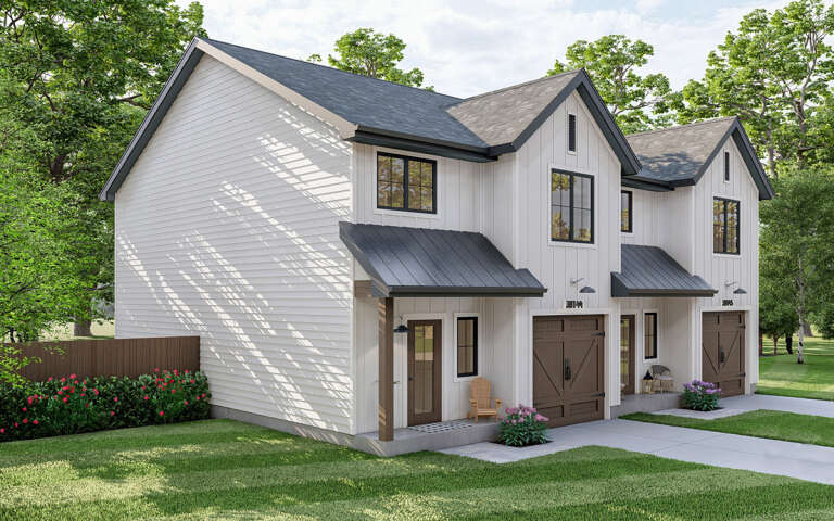 Modern Farmhouse Duplex Plan - 1,464 Square Feet, 3 Bedrooms, 2.5