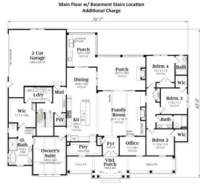 Main Floor w/ Basement Stairs Location for House Plan #009-00415