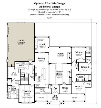 Main Floor w/ 3 Car Side Garage Option for House Plan #009-00415