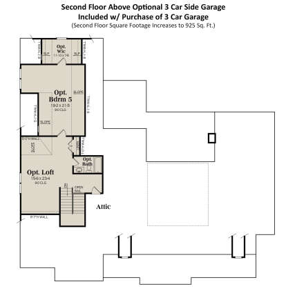 Second Floor w/ 3 Car Side Garage Option for House Plan #009-00415