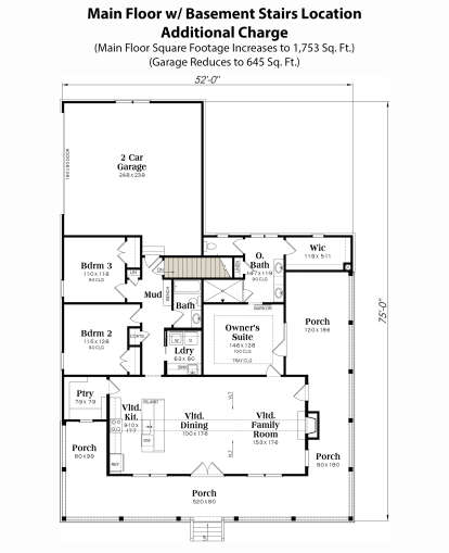 Main Floor w/ Basement Stairs Location for House Plan #009-00417