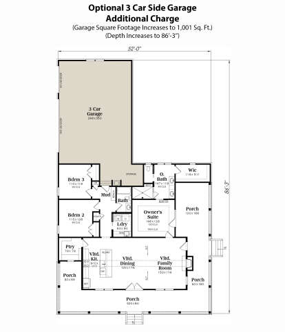 Optional 3 Car Side Garage for House Plan #009-00417