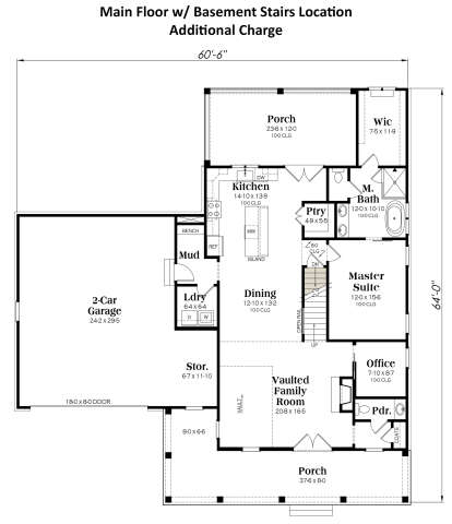 Main Floor w/ Basement Stairs Location for House Plan #009-00418