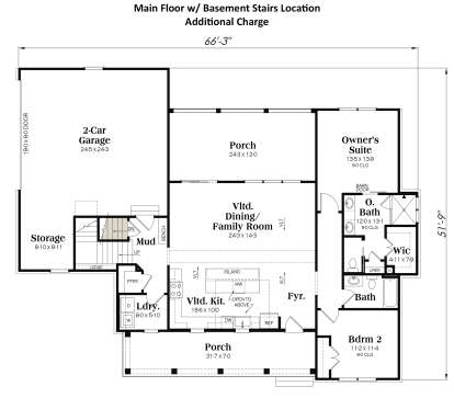 Main Floor w/ Basement Stairs Location for House Plan #009-00419