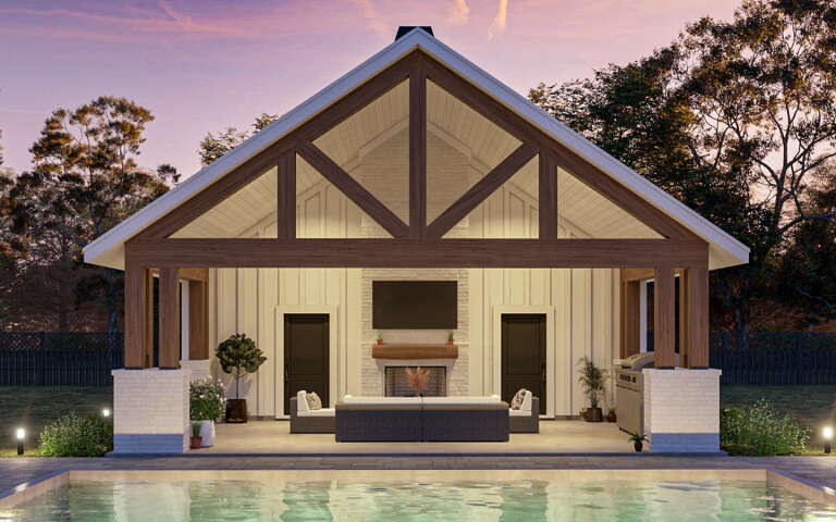 Modern Farmhouse Pool House Plan - 205 Square Feet, 1 Bathroom | Floor ...