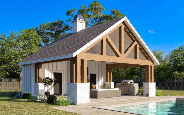 Modern Farmhouse Pool House Plan - 205 Square Feet, 1 Bathroom | Floor ...