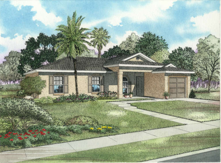 Mediterranean Plan 1,320 Square Feet, 3 Bedrooms, 2