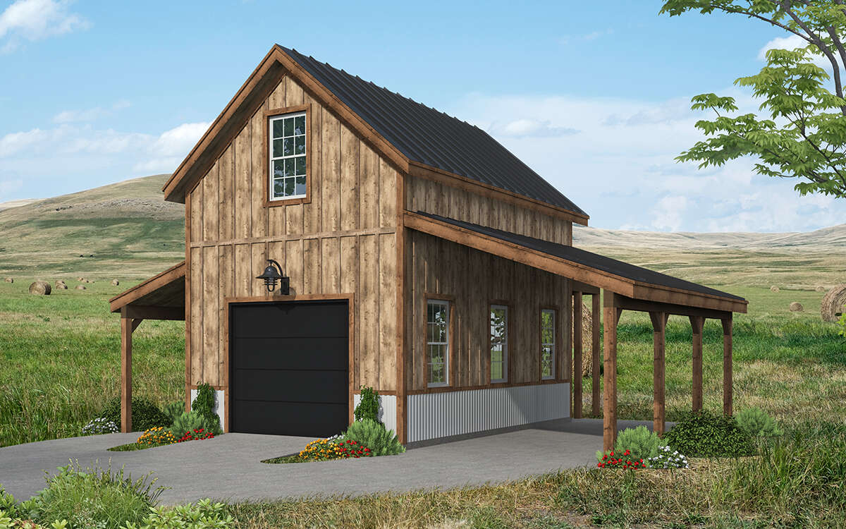 One Car Barn Pattern Barn 1 Car Garage Plan - 1,056 Square Feet, 1 Bathroom | Floor Plan ...