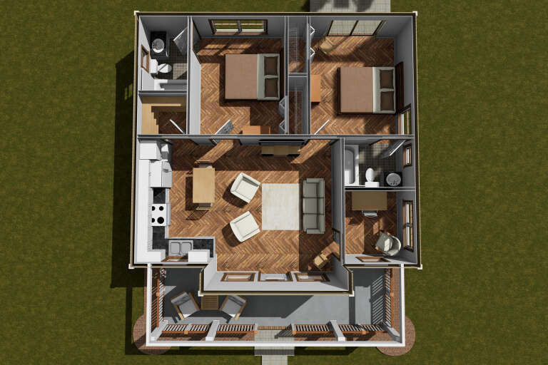 Country Plan - 820 Square Feet, 2 Bedrooms, 2 Bathrooms | Floor Plan ...