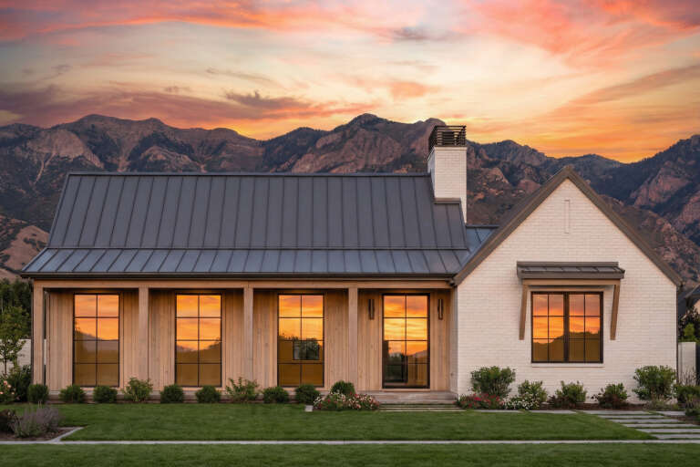 House Plan House Plan #32071 Front Elevation at Dusk
