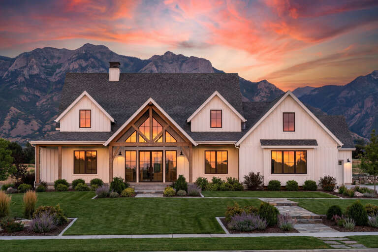 House Plan House Plan #32074 Front Elevation at Dusk