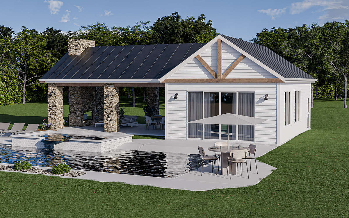 Modern Farmhouse Pool House Plan - 566 Square Feet, 1 Bathroom | Floor ...
