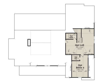 Optional upper level with loft, 1 bed, 1 bath, WIC, and storage. House Plan # 009-00422 Optional Second Floor Floor Plan Drawing by America's Best House Plans, Inc.