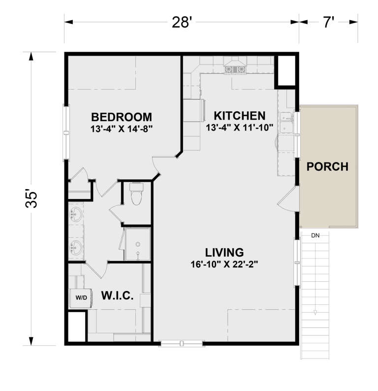 Modern Farmhouse Plan - 980 Square Feet, 1 Bedroom, 1 Bathroom | Floor ...
