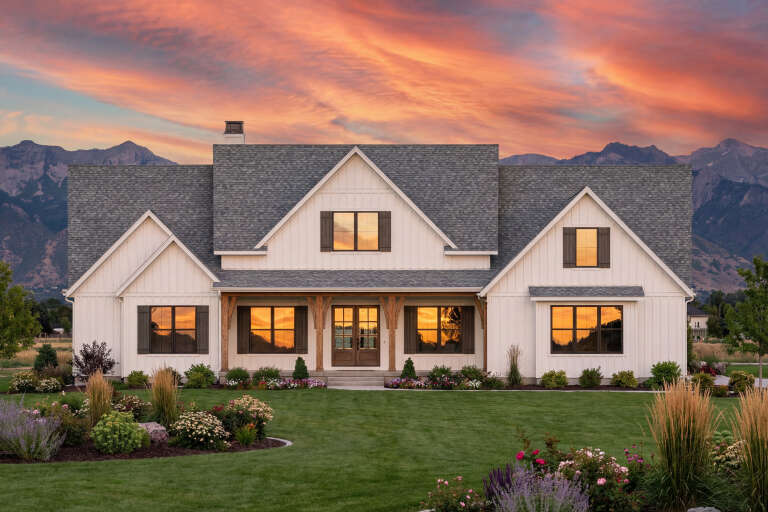 House Plan House Plan #32158 Front Elevation at Dusk