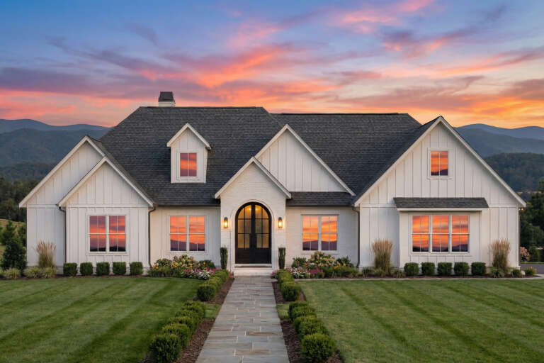 House Plan House Plan #32161 Front Elevation at Dusk
