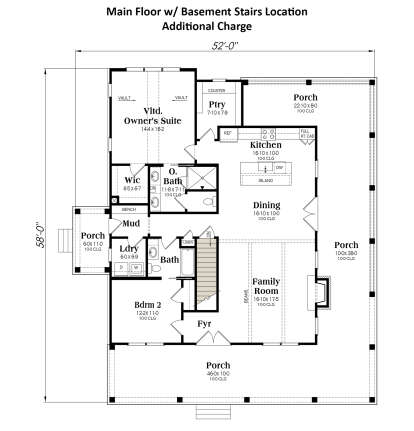 Main Floor w/ Basement Stairs Location for House Plan #009-00423