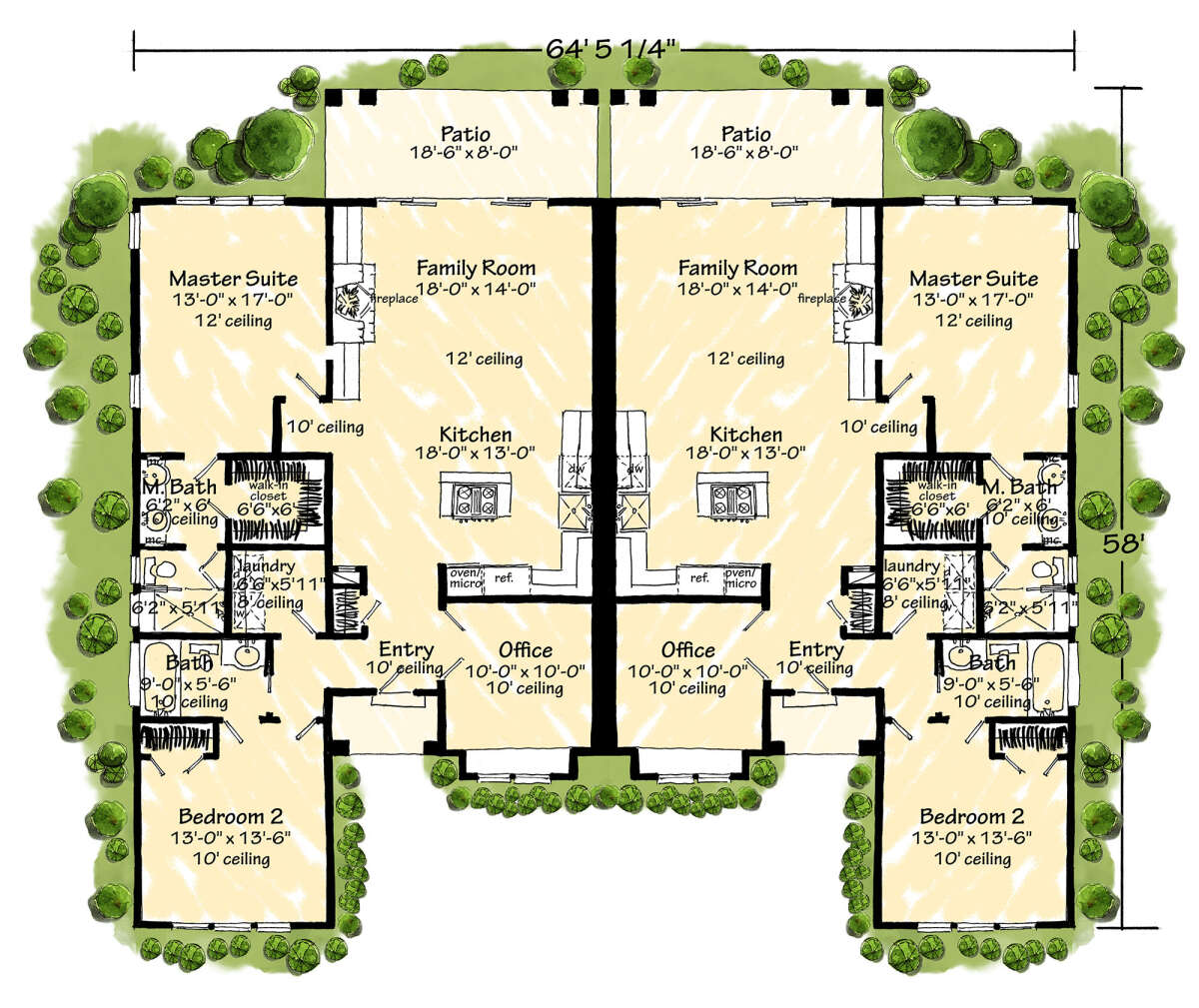 Craftsman Duplex Plan - 1,371 Square Feet, 2 Bedrooms, 2 Bathrooms ...
