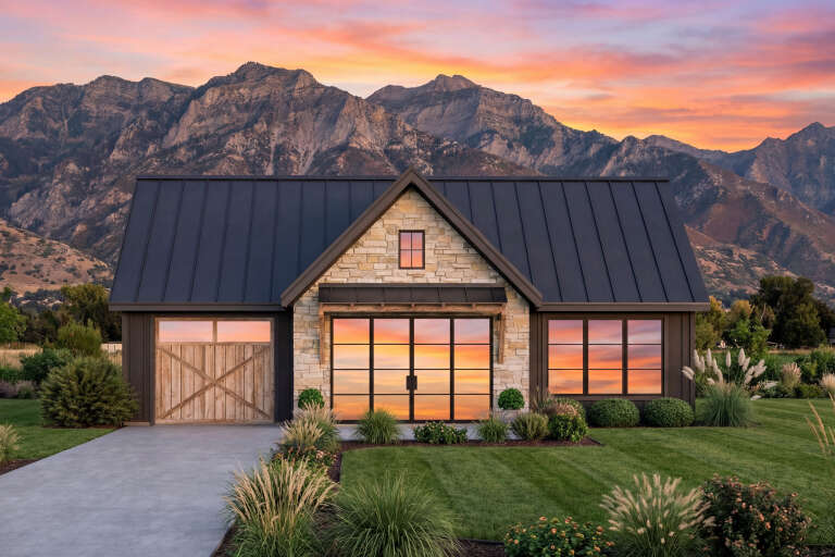 House Plan House Plan #32307 Front Elevation at Dusk