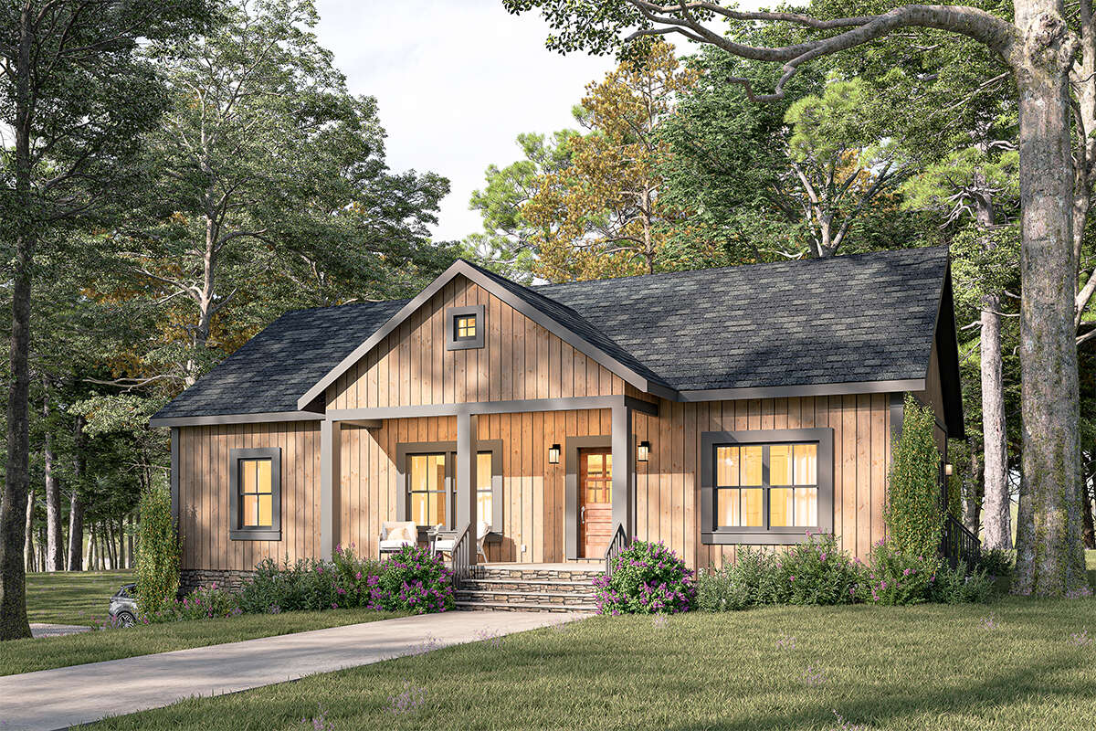 Modern Farmhouse Plan: 1,402 Square Feet, 3 Bedrooms, 2 Bathrooms 