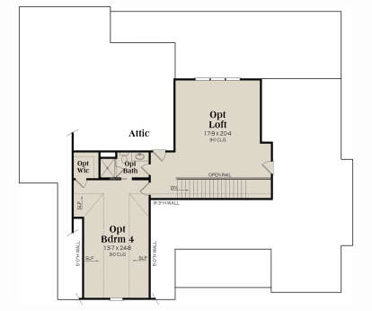 Optional upper level with loft, optional bedroom, optional bath, and attic storage. House Plan # 009-00427 Optional Second Floor Floor Plan Drawing by America's Best House Plans, Inc.