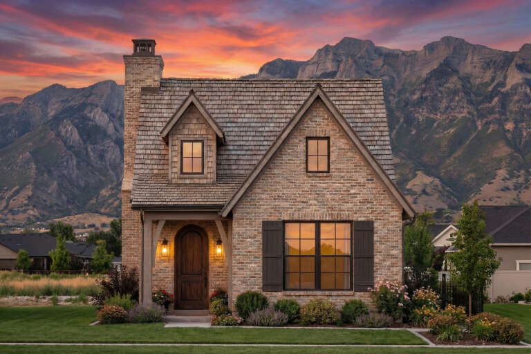 House Plan House Plan #32337 Front Elevation at Dusk