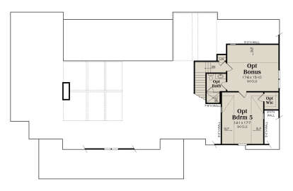 Upper level with optional bonus room, bath, bedroom, and walk-in closet. House Plan # 009-00428 Second Floor Floor Plan Drawing by America's Best House Plans, Inc.