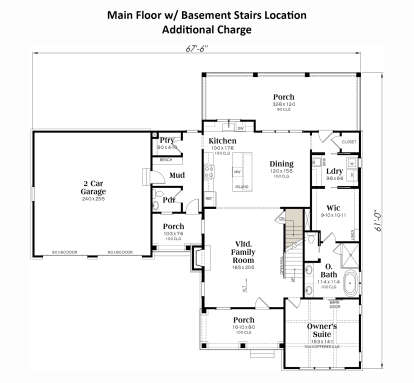 Main Floor w/ Basement Stairs Location for House Plan #009-00429