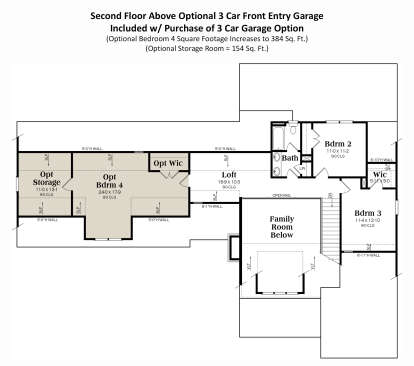 Second Floor w/ 3 Car Garage Option for House Plan #009-00429