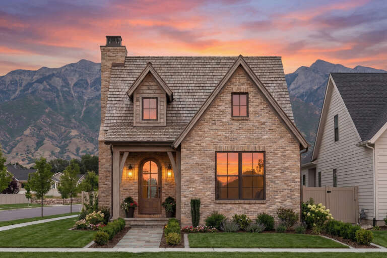 House Plan House Plan #32360 Front Elevation at Dusk