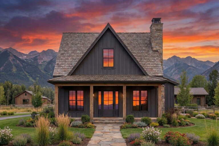 House Plan House Plan #32361 Front Elevation at Dusk