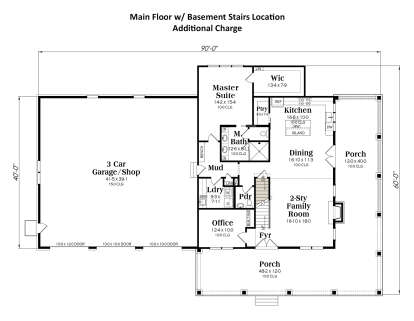 Main Floor w/ Basement Stairs Location for House Plan #009-00430