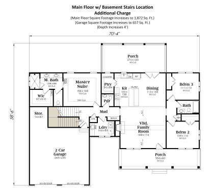 Main Floor w/ Basement Stairs Location for House Plan #009-00431