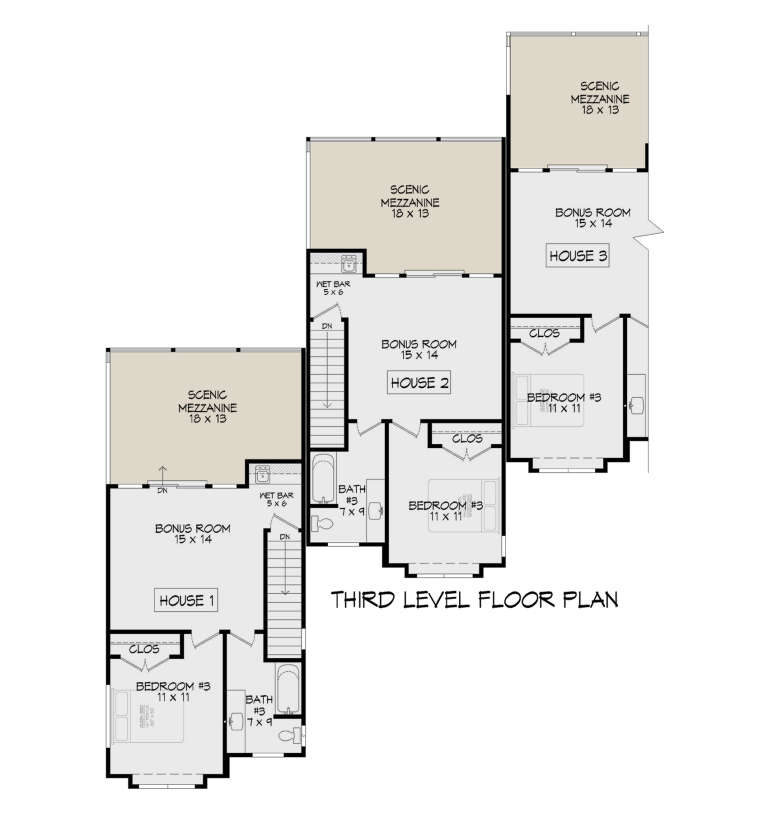 Modern Fiveplex Plan - 2,019 Square Feet, 3 Bedrooms, 3.5 Bathrooms ...