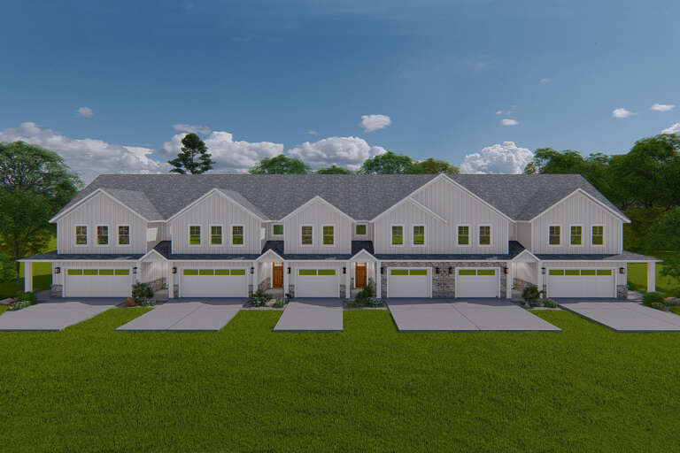 Modern Farmhouse Sixplex Plan - 1,664 Square Feet, 3 Bedrooms, 2.5 ...